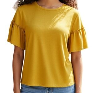 BANANA REPUBLIC Luxespun  Flutter Sleeve Top Mustard Yellow NWT‎ $40 Size XS